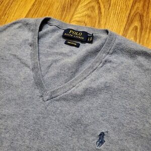 Polo Ralph Lauren Sweater Men Large Blue V Neck Pullover Pima Cotton Preppy